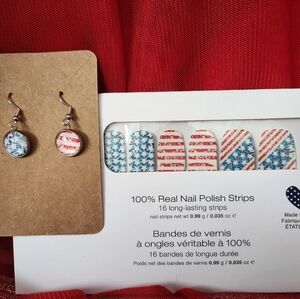 Patriotic Nail Polish Strips and Earrings Set